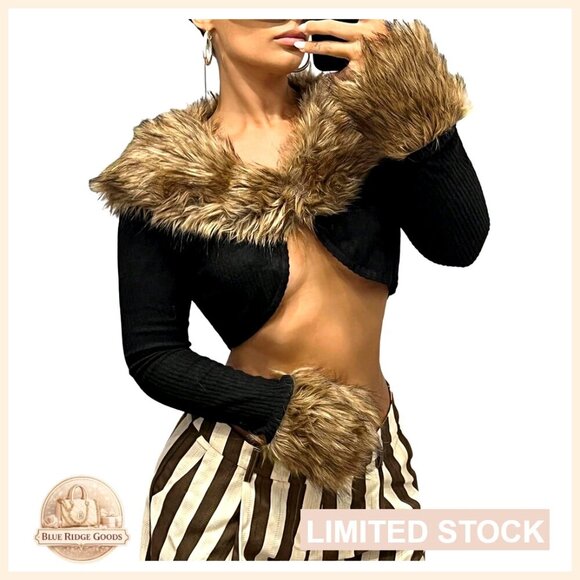 Sweaters - Fuzzy Cropped Cardigan Open Front Long Sleeve Knitwear Chic Fall Outerwear